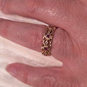 Vintage Franklin Mint Givenchy 14k Eternity Ring Rubies Diamond . Gold Ring Fine